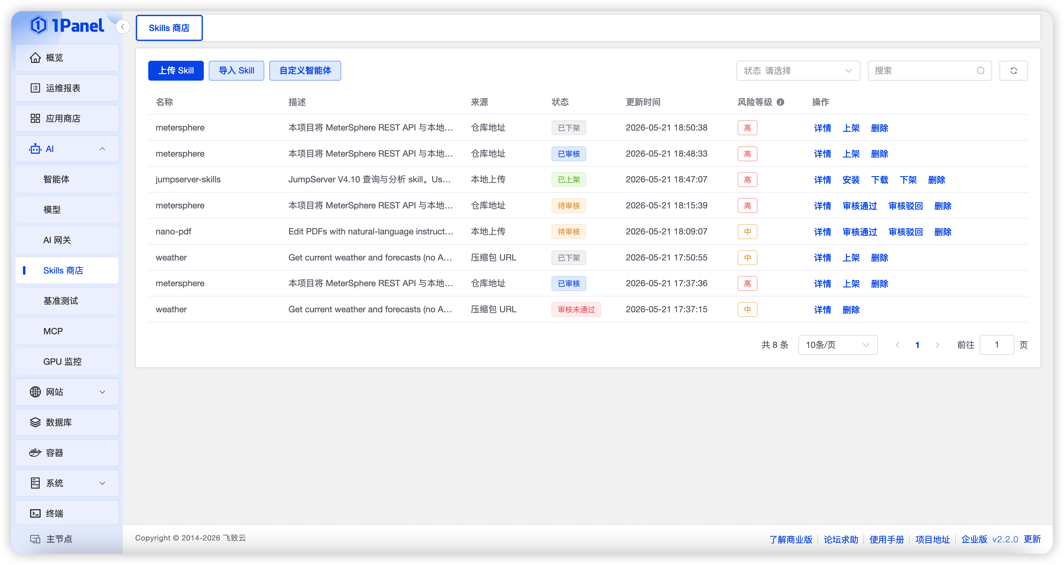 1Panel Skills Hub 功能介绍